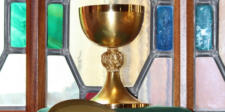 This chalice and paten were given by Pope Saint John Paul II to then Msgr. Dennis M. Schnurr on October 22, 1993 in Rome. These gifts were in recognition for his services in coordinating the World Youth Day celebration in Denver in 1993. (Courtesy Photo)