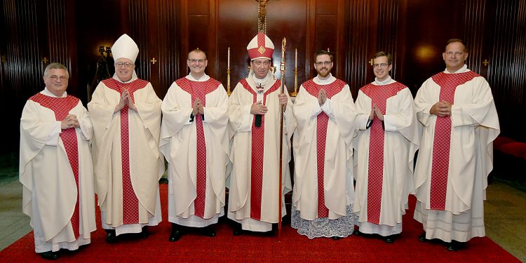 Pictured (l to r): Very Rev. Benedict O’Cinnsealaigh, Most Rev. Joseph R. Binzer, Rev. David Doseck, Most Rev. Dennis M. Schnurr, Rev. Alexander Witt, Rev. Peter Langenkamp and Rev. Anthony Brausch.