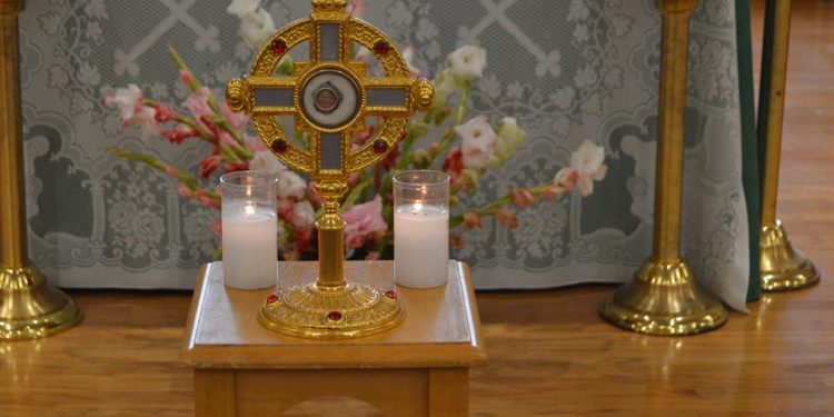 A relic of St. Ann is displayed in a cross-shaped reliquary. (Courtesy Photo)