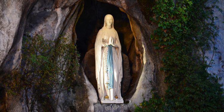 Statue where St. Bernadette witnessed the beautiful Lady in Lourdes France (CT Photo/Greg Hartman)