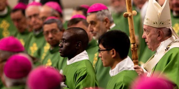 Pope Francis celebrates Mass for World Missionary Day Oct. 20, 2019. Credit: Daniel Ibáñez/CNA.