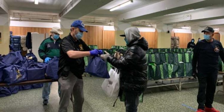 Catholic Charities distribute food at St. Michael – St. Malachy Parish, Brooklyn. April 24, 2020. Credit: Diocese of Brooklyn